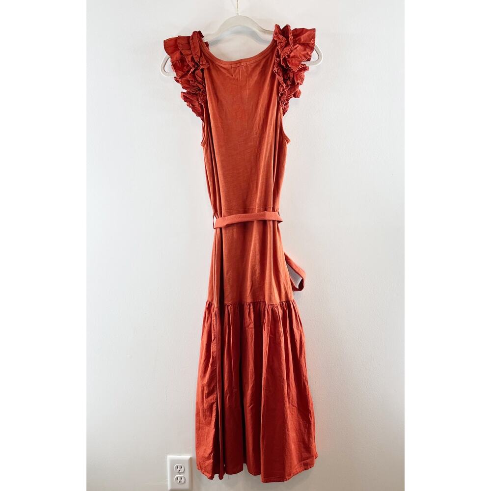 Nation LTD Everly Frilly Ruffle Strap Tiered Cotton Midi Dress Cayene Red Small - Picture 8 of 11